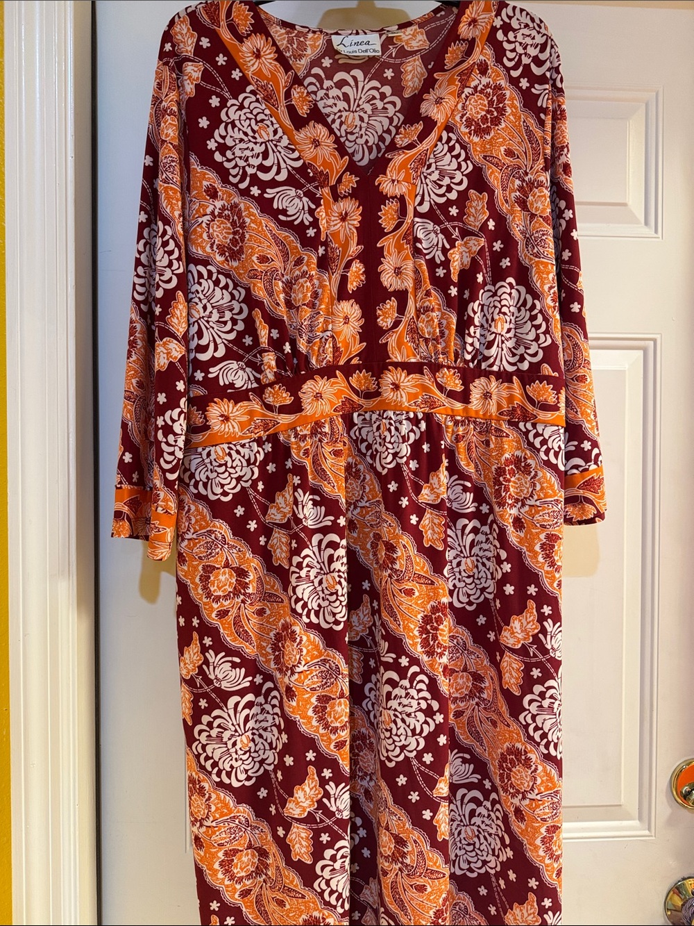 Linea by Louis Dell'Olio Burgundy and Orange Paisley Maxi Dress